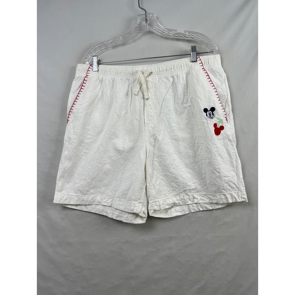 Old Navy Disney Shorts Womens Large White Linen Blend Mickey Mouse Cherry Red